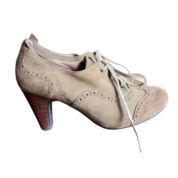 Chocolat Blu Oxfords Womens 10 Denise Tan Suede Leather Lace-Up Heeled Shoes - Picture 4 of 8